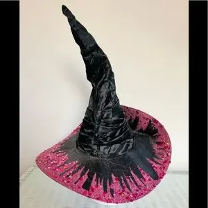 Witch hat Black & green spiders and butterfly sparkle covered broom top & bottom Maidin Vain | Accessories | Witch Hat Black Green Spiders  main image 2